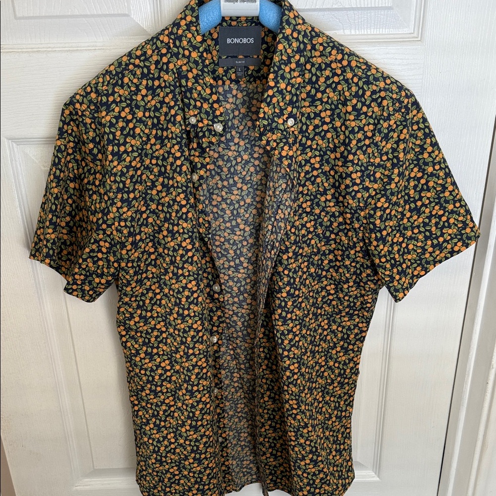Bonobos Men's Blue and Orange Floral Shirt - Large